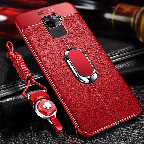 Funda Silicona Goma de Cuero Carcasa con Magnetico Anillo de dedo Soporte S01 para Huawei Nova 5i Pro Rojo