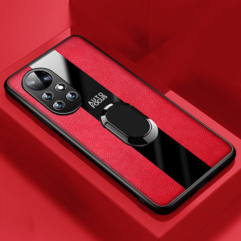 Funda Silicona Goma de Cuero Carcasa con Magnetico Anillo de dedo Soporte S01 para Huawei Nova 8 Pro 5G Rojo