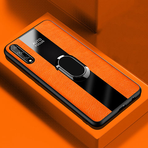 Funda Silicona Goma de Cuero Carcasa con Magnetico Anillo de dedo Soporte S01 para Huawei Y8p Naranja