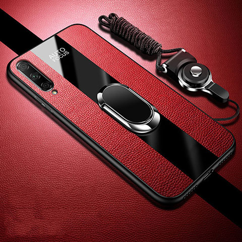 Funda Silicona Goma de Cuero Carcasa con Magnetico Anillo de dedo Soporte S01 para Huawei Y9s Rojo