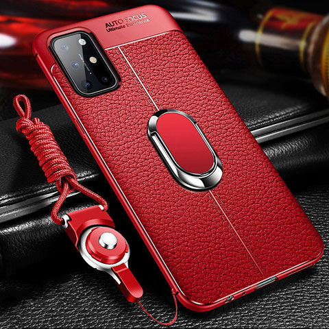 Funda Silicona Goma de Cuero Carcasa con Magnetico Anillo de dedo Soporte S01 para OnePlus 8T 5G Rojo