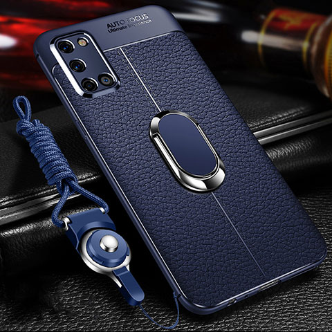 Funda Silicona Goma de Cuero Carcasa con Magnetico Anillo de dedo Soporte S01 para Oppo A72 Azul