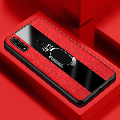 Funda Silicona Goma de Cuero Carcasa con Magnetico Anillo de dedo Soporte S01 para Oppo A8 Rojo