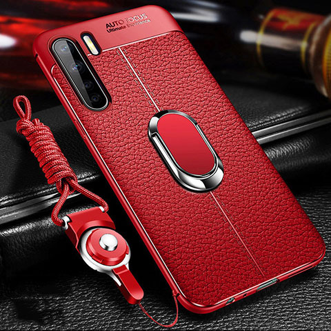 Funda Silicona Goma de Cuero Carcasa con Magnetico Anillo de dedo Soporte S01 para Oppo A91 Rojo