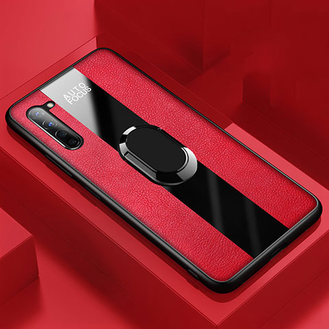 Funda Silicona Goma de Cuero Carcasa con Magnetico Anillo de dedo Soporte S01 para Oppo Find X2 Lite Rojo