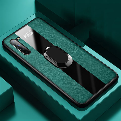 Funda Silicona Goma de Cuero Carcasa con Magnetico Anillo de dedo Soporte S01 para Oppo Find X2 Lite Verde