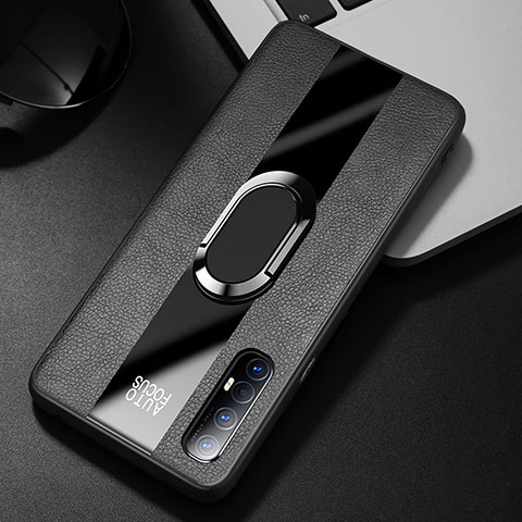 Funda Silicona Goma de Cuero Carcasa con Magnetico Anillo de dedo Soporte S01 para Oppo Find X2 Neo Negro