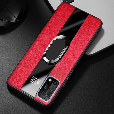 Funda Silicona Goma de Cuero Carcasa con Magnetico Anillo de dedo Soporte S01 para Oppo K7x 5G Rojo