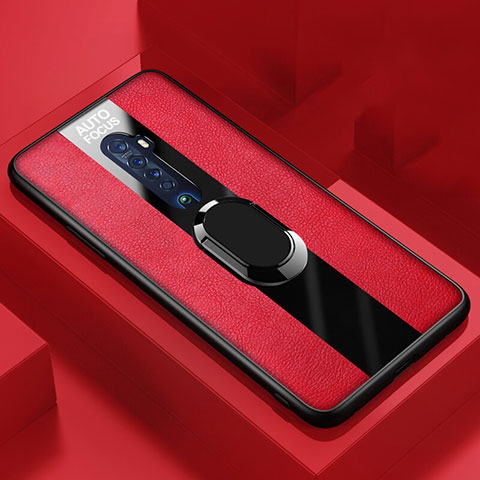 Funda Silicona Goma de Cuero Carcasa con Magnetico Anillo de dedo Soporte S01 para Oppo Reno2 Rojo