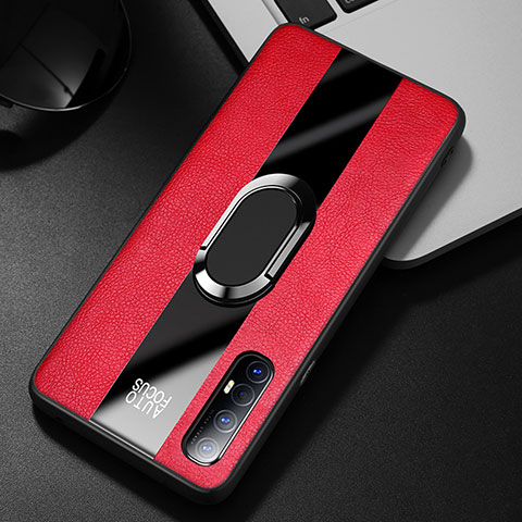 Funda Silicona Goma de Cuero Carcasa con Magnetico Anillo de dedo Soporte S01 para Oppo Reno3 Pro Rojo