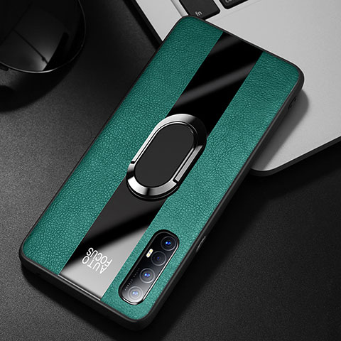 Funda Silicona Goma de Cuero Carcasa con Magnetico Anillo de dedo Soporte S01 para Oppo Reno3 Pro Verde