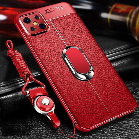 Funda Silicona Goma de Cuero Carcasa con Magnetico Anillo de dedo Soporte S01 para Oppo Reno4 Z 5G Rojo