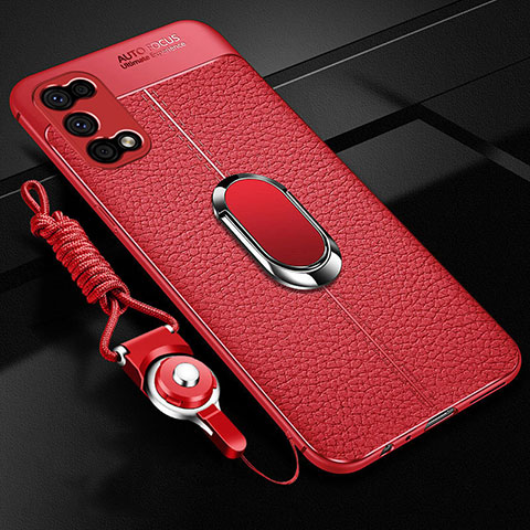 Funda Silicona Goma de Cuero Carcasa con Magnetico Anillo de dedo Soporte S01 para Realme V5 5G Rojo