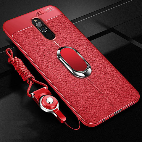 Funda Silicona Goma de Cuero Carcasa con Magnetico Anillo de dedo Soporte S01 para Xiaomi Redmi 8 Rojo