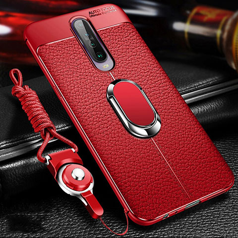 Funda Silicona Goma de Cuero Carcasa con Magnetico Anillo de dedo Soporte S01 para Xiaomi Redmi K30 5G Rojo