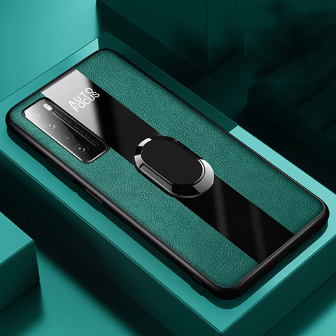 Funda Silicona Goma de Cuero Carcasa con Magnetico Anillo de dedo Soporte S02 para Huawei Nova 7 5G Verde