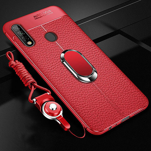 Funda Silicona Goma de Cuero Carcasa con Magnetico Anillo de dedo Soporte S02 para Oppo A8 Rojo