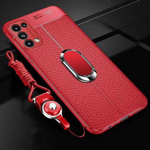 Funda Silicona Goma de Cuero Carcasa con Magnetico Anillo de dedo Soporte S02 para Oppo Reno5 Pro 5G Rojo