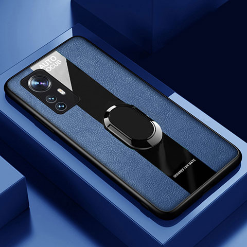 Funda Silicona Goma de Cuero Carcasa con Magnetico Anillo de dedo Soporte S02 para Xiaomi Mi 12S Pro 5G Azul