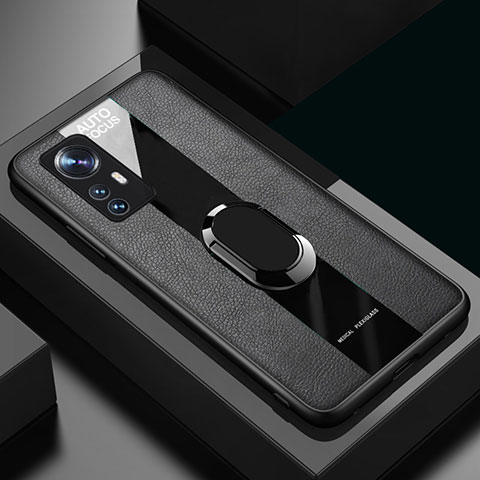 Funda Silicona Goma de Cuero Carcasa con Magnetico Anillo de dedo Soporte S02 para Xiaomi Mi 12X 5G Negro