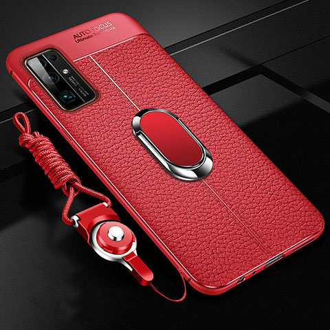 Funda Silicona Goma de Cuero Carcasa con Magnetico Anillo de dedo Soporte S03 para Huawei Honor 30 Rojo