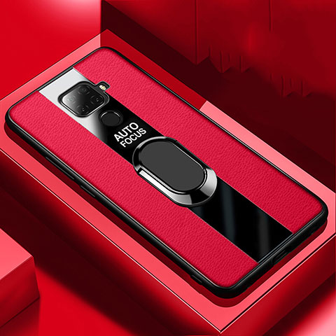 Funda Silicona Goma de Cuero Carcasa con Magnetico Anillo de dedo Soporte S03 para Huawei Mate 30 Lite Rojo