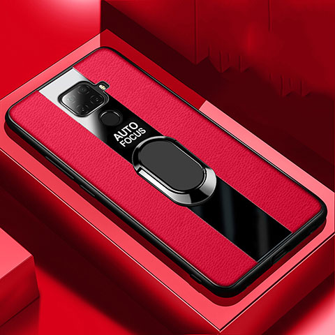 Funda Silicona Goma de Cuero Carcasa con Magnetico Anillo de dedo Soporte S03 para Huawei Nova 5z Rojo