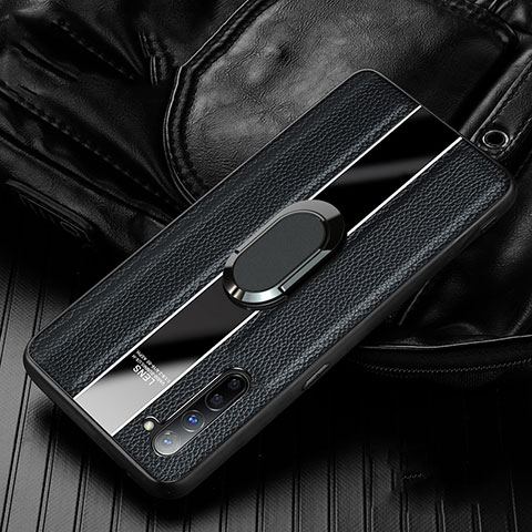 Funda Silicona Goma de Cuero Carcasa con Magnetico Anillo de dedo Soporte S03 para Oppo F15 Negro