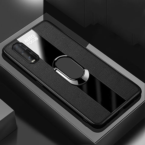 Funda Silicona Goma de Cuero Carcasa con Magnetico Anillo de dedo Soporte S03 para Oppo Find X2 Negro