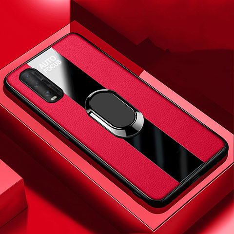 Funda Silicona Goma de Cuero Carcasa con Magnetico Anillo de dedo Soporte S03 para Oppo Find X2 Rojo