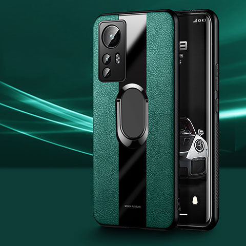 Funda Silicona Goma de Cuero Carcasa con Magnetico Anillo de dedo Soporte S03 para Xiaomi Mi 12 5G Verde