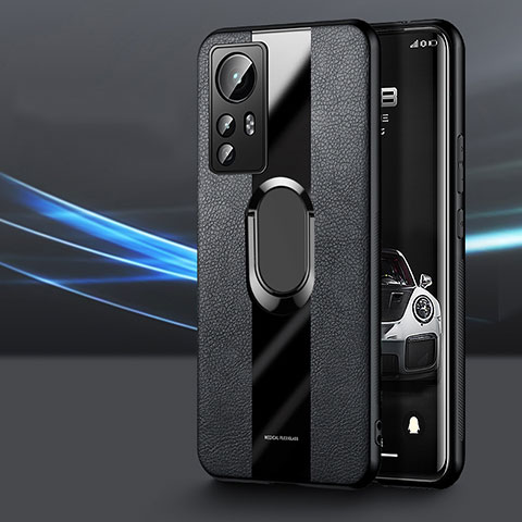 Funda Silicona Goma de Cuero Carcasa con Magnetico Anillo de dedo Soporte S03 para Xiaomi Mi 12S Pro 5G Negro