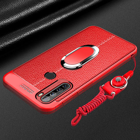 Funda Silicona Goma de Cuero Carcasa con Magnetico Anillo de dedo Soporte S03 para Xiaomi Redmi Note 8 (2021) Rojo