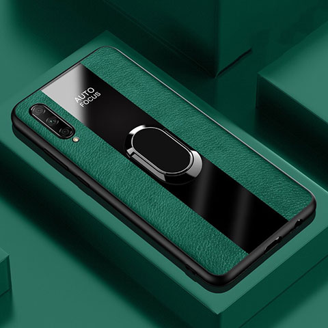 Funda Silicona Goma de Cuero Carcasa con Magnetico Anillo de dedo Soporte S04 para Huawei P Smart Pro (2019) Verde