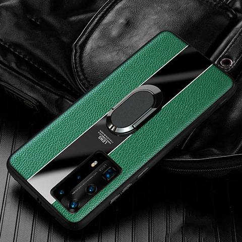 Funda Silicona Goma de Cuero Carcasa con Magnetico Anillo de dedo Soporte S04 para Huawei P40 Pro+ Plus Verde