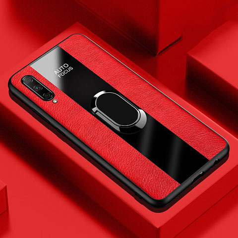 Funda Silicona Goma de Cuero Carcasa con Magnetico Anillo de dedo Soporte S04 para Huawei Y9s Rojo