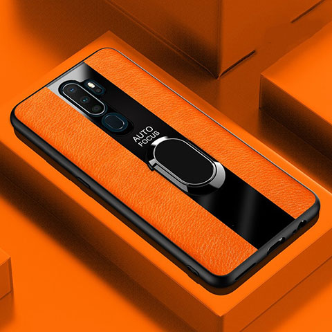 Funda Silicona Goma de Cuero Carcasa con Magnetico Anillo de dedo Soporte S04 para Oppo A11 Naranja