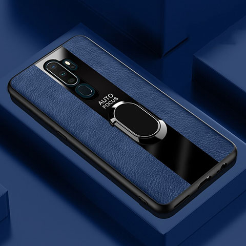 Funda Silicona Goma de Cuero Carcasa con Magnetico Anillo de dedo Soporte S04 para Oppo A11X Azul