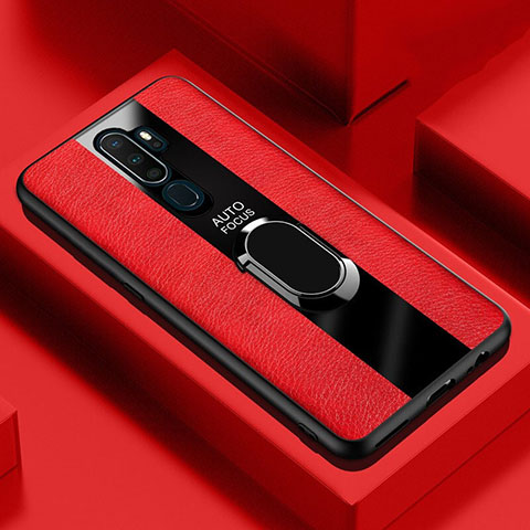 Funda Silicona Goma de Cuero Carcasa con Magnetico Anillo de dedo Soporte S04 para Oppo A11X Rojo