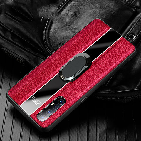 Funda Silicona Goma de Cuero Carcasa con Magnetico Anillo de dedo Soporte S04 para Oppo Find X2 Neo Rojo