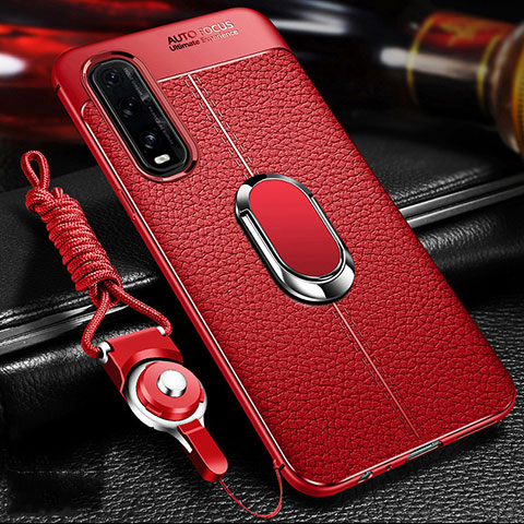 Funda Silicona Goma de Cuero Carcasa con Magnetico Anillo de dedo Soporte S04 para Oppo Find X2 Rojo