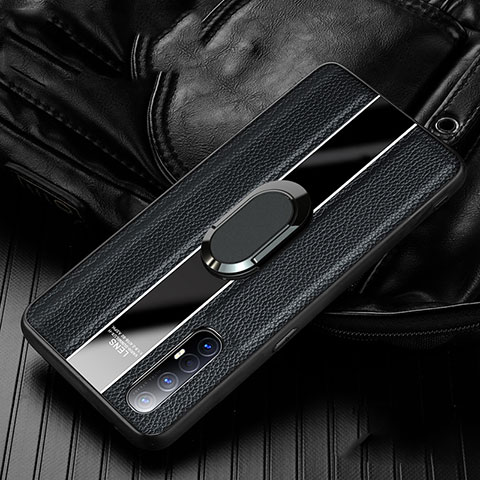 Funda Silicona Goma de Cuero Carcasa con Magnetico Anillo de dedo Soporte S04 para Oppo Reno3 Pro Negro