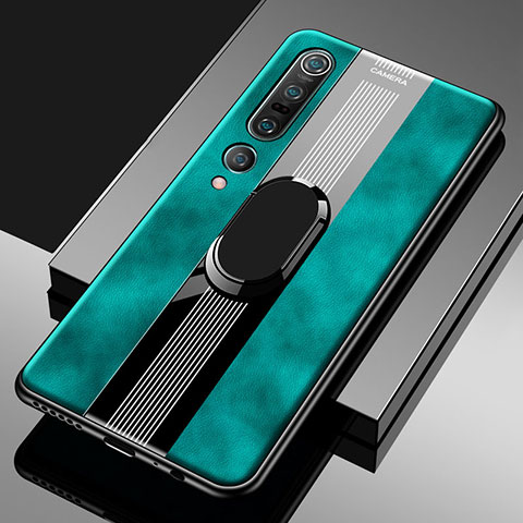 Funda Silicona Goma de Cuero Carcasa con Magnetico Anillo de dedo Soporte S04 para Xiaomi Mi 10 Pro Verde