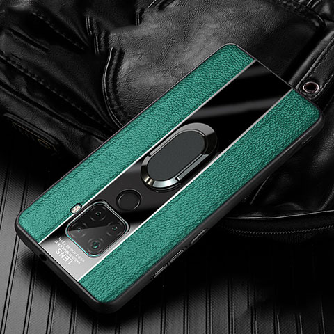 Funda Silicona Goma de Cuero Carcasa con Magnetico Anillo de dedo Soporte S05 para Huawei Nova 5i Pro Verde