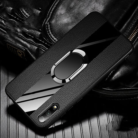 Funda Silicona Goma de Cuero Carcasa con Magnetico Anillo de dedo Soporte S06 para Huawei Honor 9X Negro