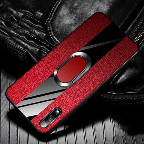 Funda Silicona Goma de Cuero Carcasa con Magnetico Anillo de dedo Soporte S06 para Huawei Y9 Prime (2019) Rojo