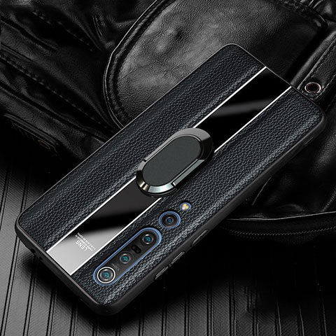 Funda Silicona Goma de Cuero Carcasa con Magnetico Anillo de dedo Soporte S06 para Xiaomi Mi 10 Pro Negro