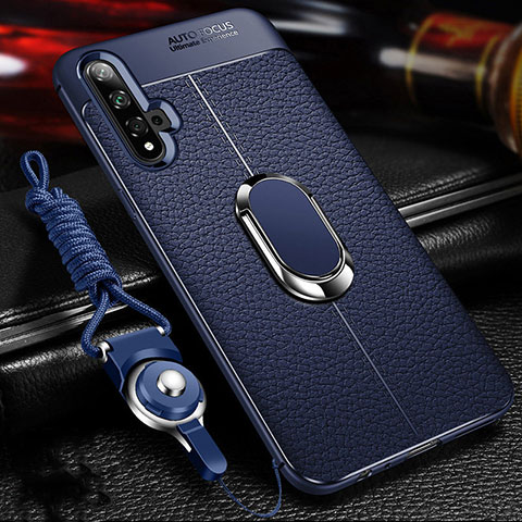 Funda Silicona Goma de Cuero Carcasa con Magnetico Anillo de dedo Soporte T01 para Huawei Honor 20 Azul