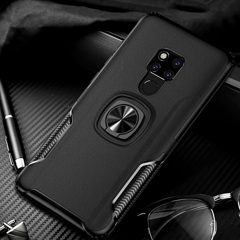 Funda Silicona Goma de Cuero Carcasa con Magnetico Anillo de dedo Soporte T01 para Huawei Mate 20 Negro