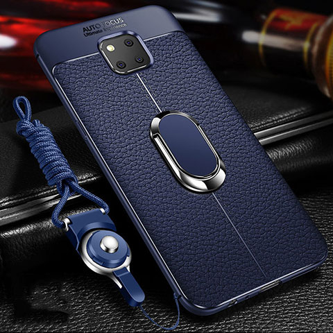 Funda Silicona Goma de Cuero Carcasa con Magnetico Anillo de dedo Soporte T01 para Huawei Mate 20 Pro Azul